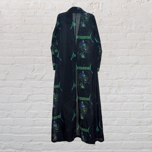 AKIRA Antisocial Samurai Black & Green Sheer Mesh Long Sleeve Duster Size Medium - Picture 2 of 6